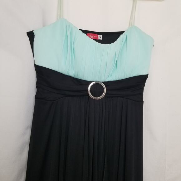 Ruby Rox Black & Teal Cocktail Formal Party Dress Spaghetti Strap Size M - Picture 3 of 9
